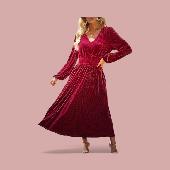 ZESICA Women’s Velvet Midi Dress – Red, Size XL (NWT) - Picture 5 of 6